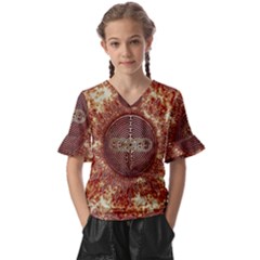 Chartres Double Infinity Antique Mandala Kids  V-neck Horn Sleeve Blouse by EDDArt