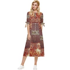 Chartres Double Infinity Antique Mandala Bow Sleeve Chiffon Midi Dress by EDDArt