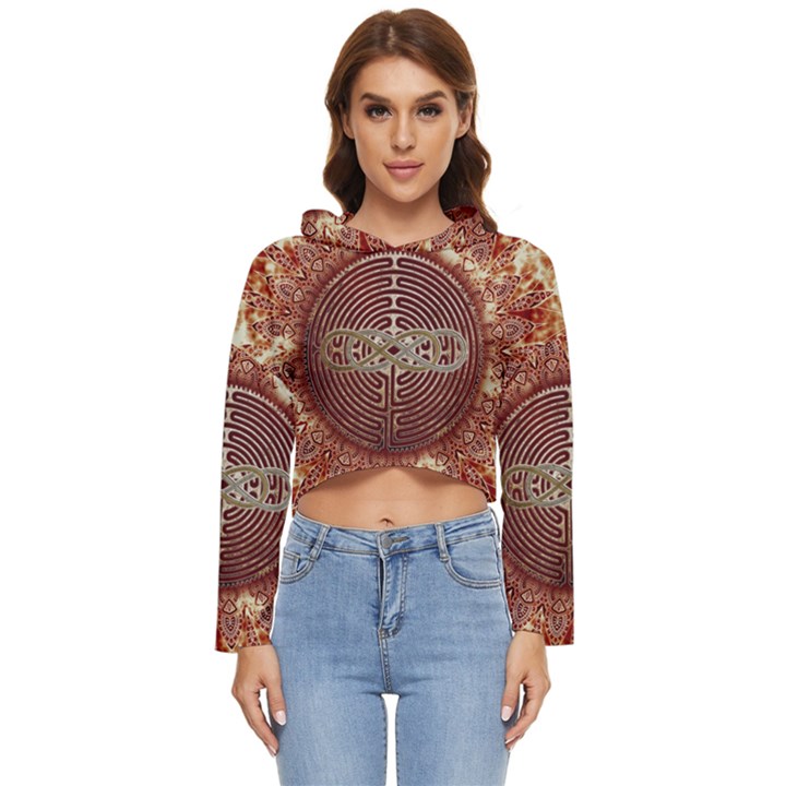 Chartres Double Infinity Antique Mandala Women s Lightweight Cropped Hoodie