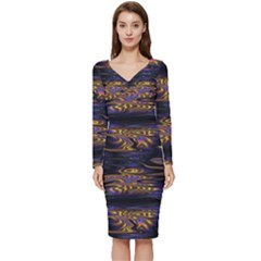 Abstract Art - Adjustable Angle Jagged 1 Long Sleeve V-neck Bodycon Dress 