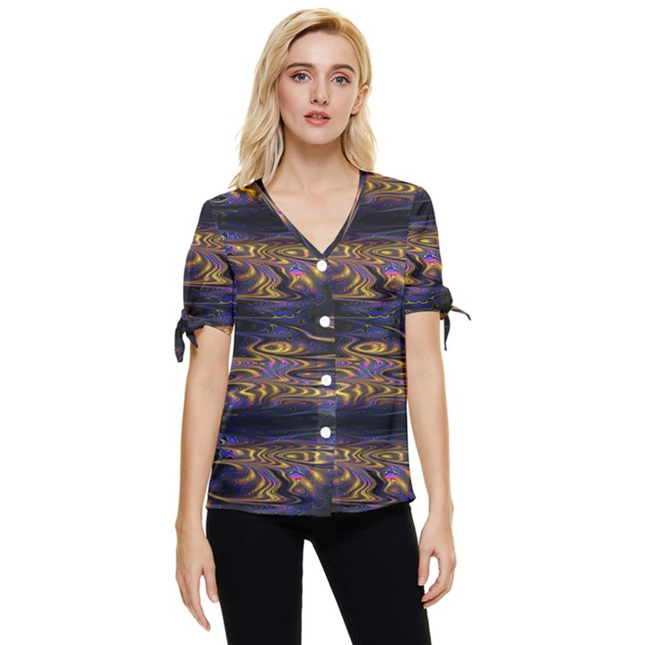 Abstract Art - Adjustable Angle Jagged 1 Bow Sleeve Button Up Top