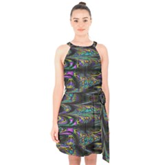 Abstract Art - Adjustable Angle Jagged 2 Halter Collar Waist Tie Chiffon Dress by EDDArt