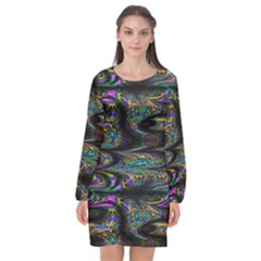 Abstract Art - Adjustable Angle Jagged 2 Long Sleeve Chiffon Shift Dress  by EDDArt