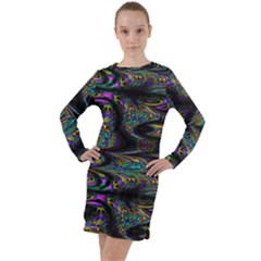 Abstract Art - Adjustable Angle Jagged 2 Long Sleeve Hoodie Dress