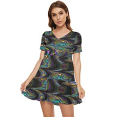 Abstract Art - Adjustable Angle Jagged 2 Tiered Short Sleeve Babydoll Dress