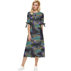 Abstract Art - Adjustable Angle Jagged 2 Bow Sleeve Chiffon Midi Dress by EDDArt