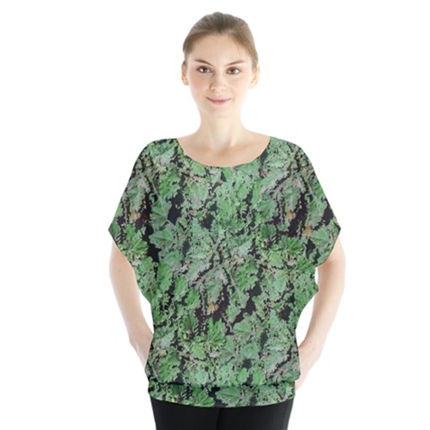 Botanic Camouflage Pattern Batwing Chiffon Blouse by dflcprintsclothing