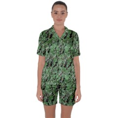 Botanic Camouflage Pattern Satin Short Sleeve Pajamas Set