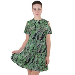 Botanic Camouflage Pattern Short Sleeve Shoulder Cut Out Dress 