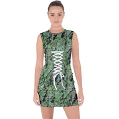 Botanic Camouflage Pattern Lace Up Front Bodycon Dress