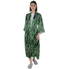 Botanic Camouflage Pattern Maxi Satin Kimono