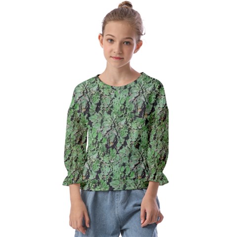 Botanic Camouflage Pattern Kids  Cuff Sleeve Top by dflcprintsclothing