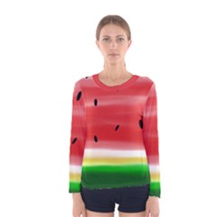 Painted Watermelon Pattern, Fruit Themed Apparel Women s Long Sleeve Tee