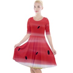 Painted Watermelon Pattern, Fruit Themed Apparel Quarter Sleeve A-line Dress by Casemiro