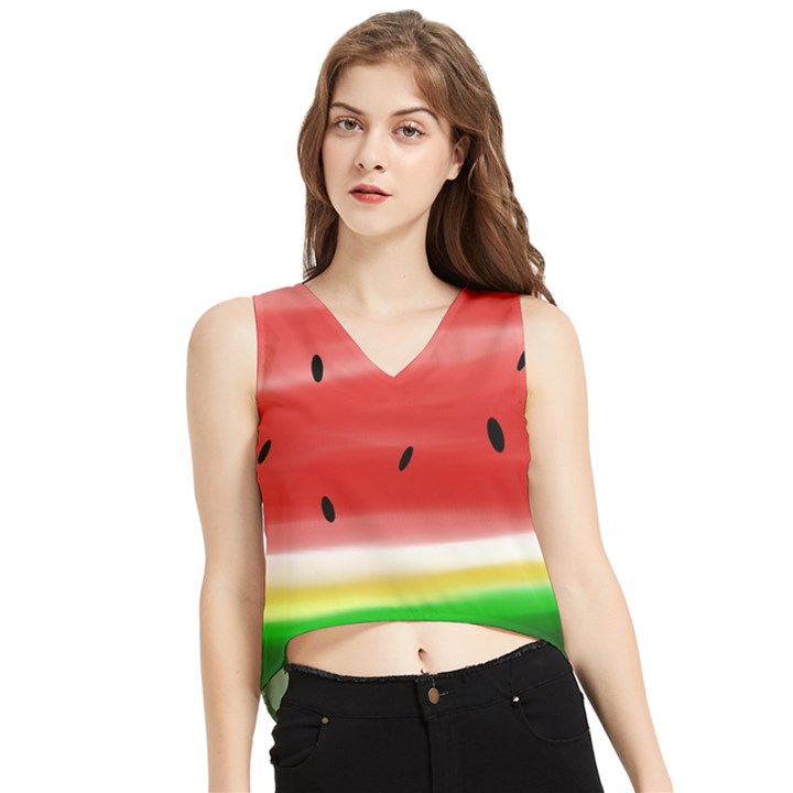 Painted watermelon pattern, fruit themed apparel V-Neck Cropped Tank Top