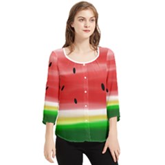 Painted Watermelon Pattern, Fruit Themed Apparel Chiffon Quarter Sleeve Blouse by Casemiro