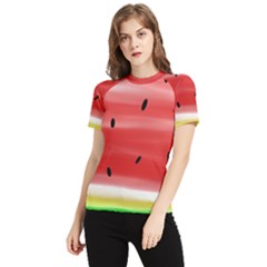 Painted Watermelon Pattern, Fruit Themed Apparel Women s Short Sleeve Rash Guard by Casemiro