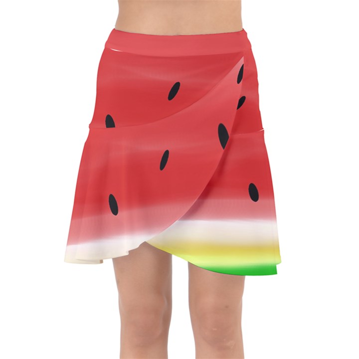 Painted watermelon pattern, fruit themed apparel Wrap Front Skirt