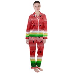 Painted Watermelon Pattern, Fruit Themed Apparel Satin Long Sleeve Pajamas Set by Casemiro