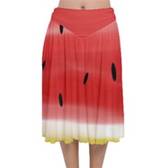 Painted Watermelon Pattern, Fruit Themed Apparel Velvet Flared Midi Skirt