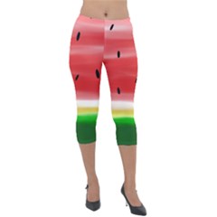 Painted Watermelon Pattern, Fruit Themed Apparel Lightweight Velour Capri Leggings  by Casemiro