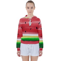 Painted Watermelon Pattern, Fruit Themed Apparel Women s Tie Up Sweat