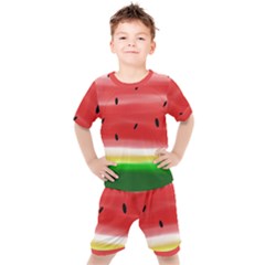 Painted Watermelon Pattern, Fruit Themed Apparel Kids  Tee And Shorts Set by Casemiro