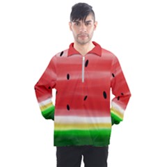 Painted Watermelon Pattern, Fruit Themed Apparel Men s Half Zip Pullover