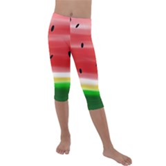 Painted Watermelon Pattern, Fruit Themed Apparel Kids  Lightweight Velour Capri Leggings  by Casemiro