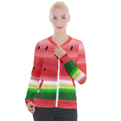 Painted Watermelon Pattern, Fruit Themed Apparel Casual Zip Up Jacket by Casemiro