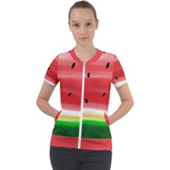 Painted Watermelon Pattern, Fruit Themed Apparel Short Sleeve Zip Up Jacket by Casemiro