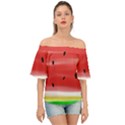 Painted watermelon pattern, fruit themed apparel Off Shoulder Short Sleeve Top View1