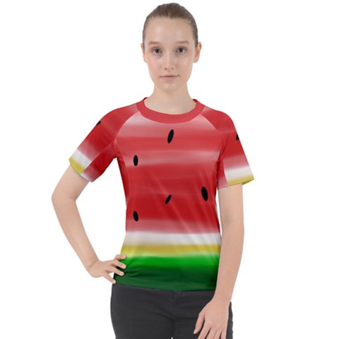 Painted Watermelon Pattern, Fruit Themed Apparel Women s Sport Raglan Tee by Casemiro