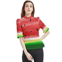 Painted Watermelon Pattern, Fruit Themed Apparel Frill Neck Blouse