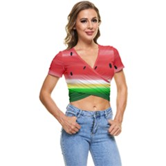 Painted Watermelon Pattern, Fruit Themed Apparel Short Sleeve Foldover Tee by Casemiro