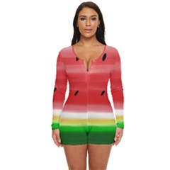 Painted Watermelon Pattern, Fruit Themed Apparel Long Sleeve Boyleg Swimsuit by Casemiro