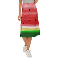 Painted Watermelon Pattern, Fruit Themed Apparel Midi Panel Skirt by Casemiro