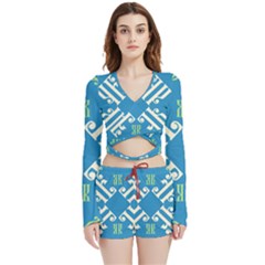 Abstract Pattern Geometric Backgrounds   Velvet Wrap Crop Top And Shorts Set by Eskimos