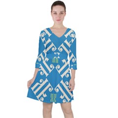 Abstract Pattern Geometric Backgrounds   Quarter Sleeve Ruffle Waist Dress by Eskimos