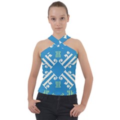 Abstract Pattern Geometric Backgrounds   Cross Neck Velour Top by Eskimos