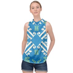 Abstract Pattern Geometric Backgrounds   High Neck Satin Top by Eskimos