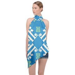 Abstract Pattern Geometric Backgrounds   Halter Asymmetric Satin Top by Eskimos