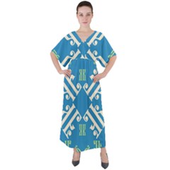 Abstract Pattern Geometric Backgrounds   V-neck Boho Style Maxi Dress by Eskimos