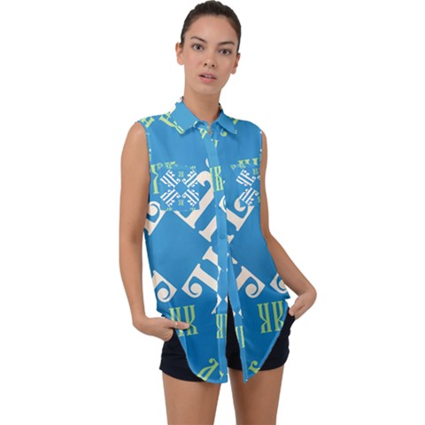 Abstract Pattern Geometric Backgrounds   Sleeveless Chiffon Button Shirt by Eskimos