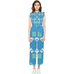 Abstract Pattern Geometric Backgrounds   Women s Frill Top Chiffon Jumpsuit by Eskimos