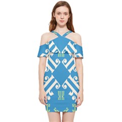 Abstract Pattern Geometric Backgrounds   Shoulder Frill Bodycon Summer Dress