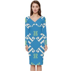 Abstract Pattern Geometric Backgrounds   Long Sleeve V-neck Bodycon Dress  by Eskimos