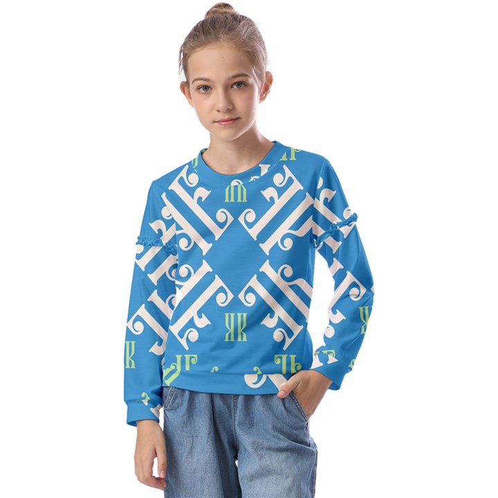 Abstract pattern geometric backgrounds   Kids  Long Sleeve Tee with Frill 