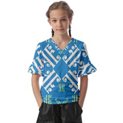 Abstract Pattern Geometric Backgrounds   Kids  V-neck Horn Sleeve Blouse by Eskimos