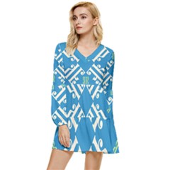 Abstract Pattern Geometric Backgrounds   Tiered Long Sleeve Mini Dress by Eskimos